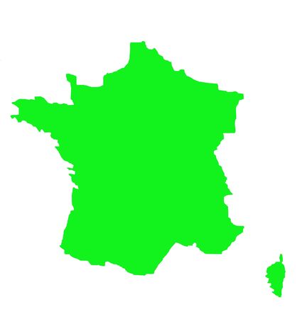 Outline map of France in green, isolated on white background.の写真素材