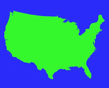 United States of America outline map in green, isolated on blue background.の写真素材