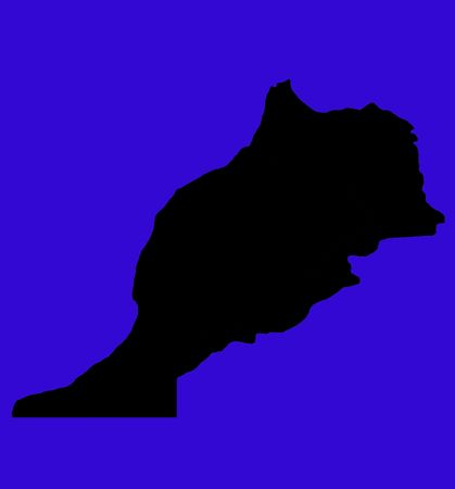 Black outline map of country of Morocco, isolated on blue background.の写真素材