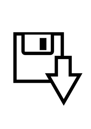 Computer save symbol in black silhouette, isolated on white background.の写真素材