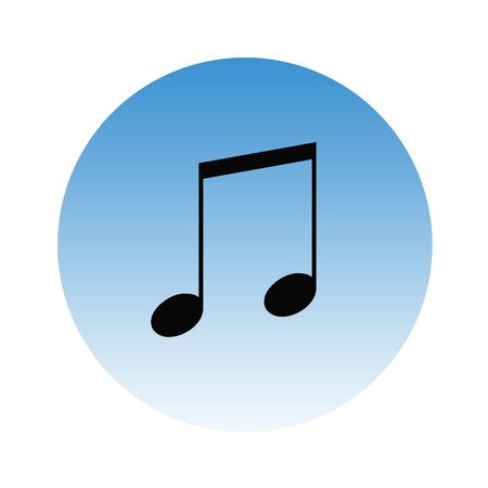 Musical notes on graduated, blue gradient button, isolated on white background.の写真素材