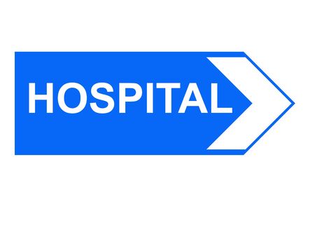 Blue hospital road sign isolated on white background.の写真素材