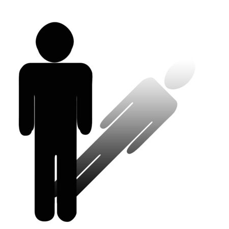 Black silhouette of person casting shadow, isolated on white background.の写真素材