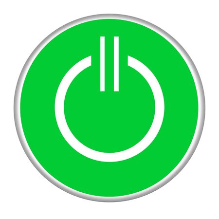 Green power button isolated on white background.