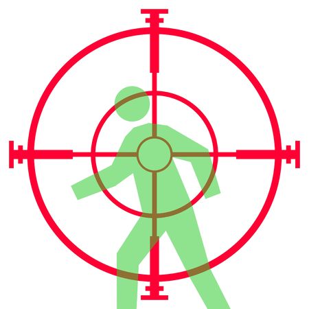 Illustration of sniper rifle sight or scope aiming at human target, isolated on white background.の写真素材