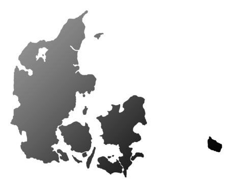 Silhouetted map of Denmark, isolated on white background.の写真素材