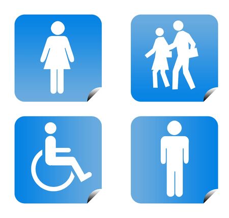 Blue gradient people silhouette buttons isolated on white background.の写真素材