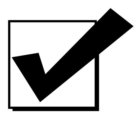 Black silhouetted tick or check mark in box, isolated on white background.の写真素材