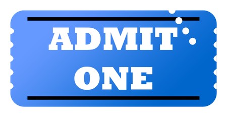 Admit one blue ticket, isolated on white background.の写真素材