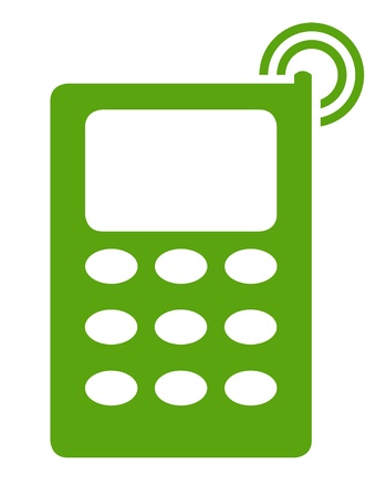 Green mobile telephone isolated on a white background.の写真素材