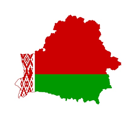 Illustration of Belarus flag on map of country; isolated on white background.の写真素材