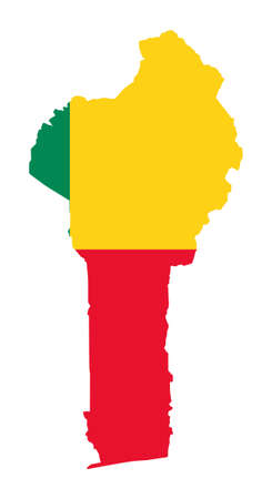 Illustration of Benin flag on map of country; isolated on white background.の写真素材