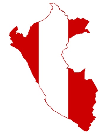 Illustration of the Peru flag on map of country; isolated on white background.の写真素材