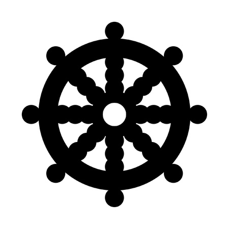 Buddhist Wheel of Dharma in black silhouette islolated on white background.の写真素材