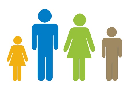 Silhouetted family in eco recycling colors, white background.の写真素材