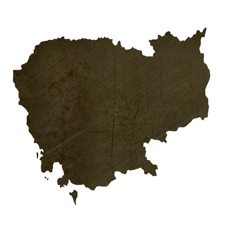 Dark silhouetted and textured map of Cambodia isolated on white background.の写真素材