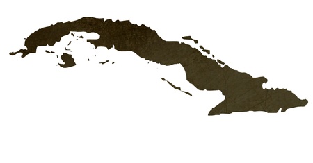 Dark silhouetted and textured map of Cuba isolated on white background.の写真素材