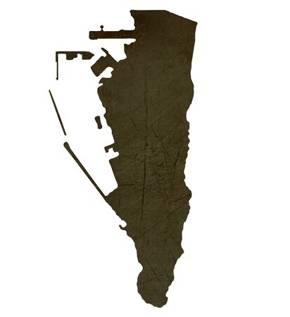 Dark silhouetted and textured map of Gibraltar isolated on white background.の写真素材