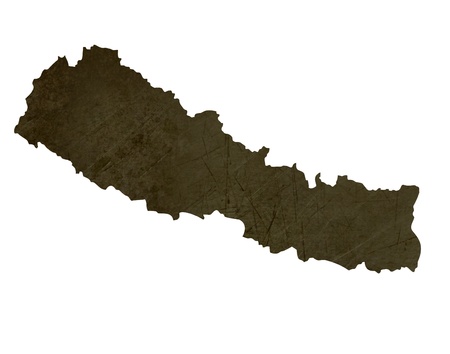 Dark silhouetted and textured map of Nepal isolated on white background.の写真素材