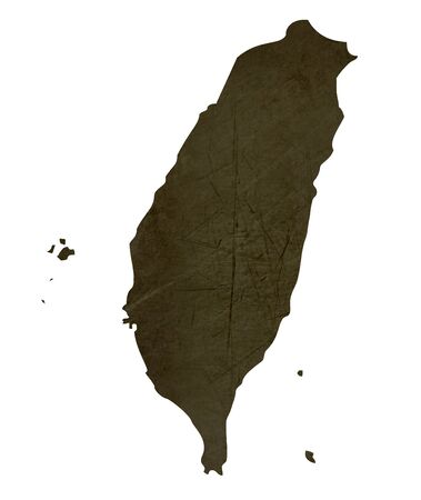 Dark silhouetted and textured map of Taiwan isolated on white background.の写真素材