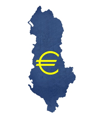 European currency symbol on map of Albania isolated on white background.の写真素材