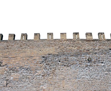 Exterior of medieval castle showing battlements. isolated on white background