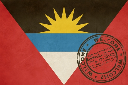 Welcome to Antigua and Barbuda flag with passport stamp.の写真素材