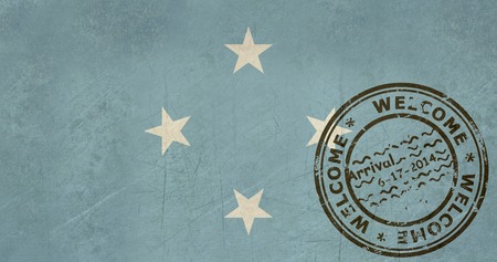 Welcome to Federated States of Micronesia flag with passport stampの写真素材