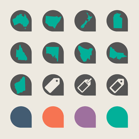 Set of Australian state map marker buttons in flat web design colors.の写真素材
