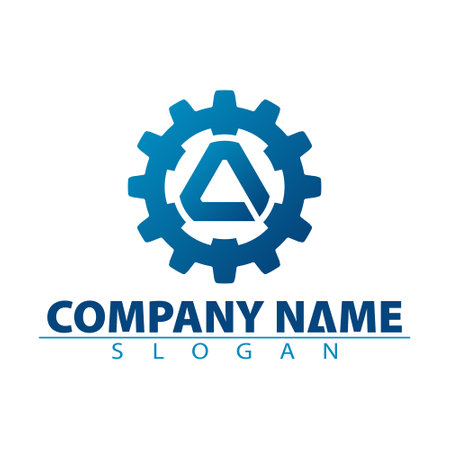 Alphabet logotype design. The gear logo has the letter A in the middle. For companies industries, technology, businesses or symbol templates. Vector illustration.のイラスト素材