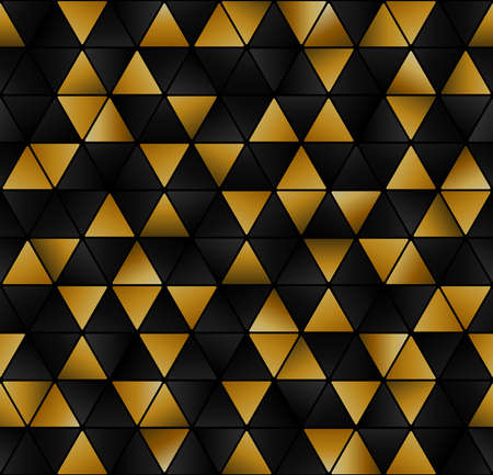 Abstract background triangle shape with rounded ends. Black & gold seamless hexagon geometric shape....