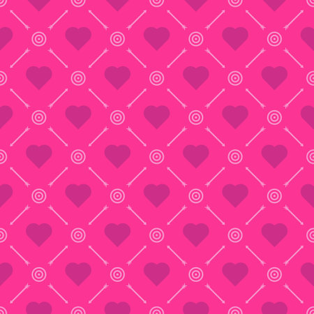 Seamless pattern hot pink color background, heart shape magenta color, arrow and target pink color....