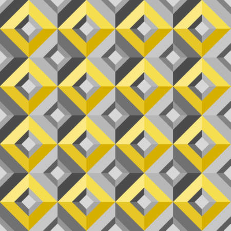 Gray and yellow squares diamond shape. Seamless abstract pattern background. Color trend of 2021. Textured design for fabric, tile, poster, textile, backdrop, flyer, wall. Vector illustration.のイラスト素材