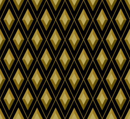 Geometric background pattern seamless. Diamond shape golden 3D. Surface design for apparel, textile,...