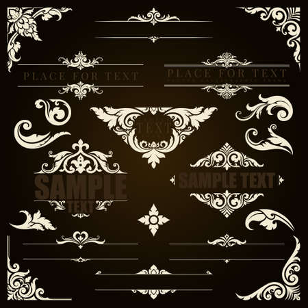 Calligraphy border corner in the style of applied thai art patterns. Classic ornament element. Decorative designs for logo, text, cover, card, poster, flyer, brochure, wall. Vector illustration.のイラスト素材