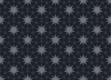 Five-pointed star pattern is arranged in a circle. Ten-pointed star is in the middle. Seamless abstract background monotone color. Texture design for textile, tile, poster, wall. Vector illustration.のイラスト素材