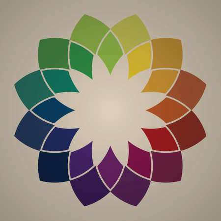 Colorful flower petal frame. mandala shape pattern. Retro style color. Leave blank background for text. Design elements for publications, covers, cards, posters, flyers, walls. Vector illustrations.のイラスト素材