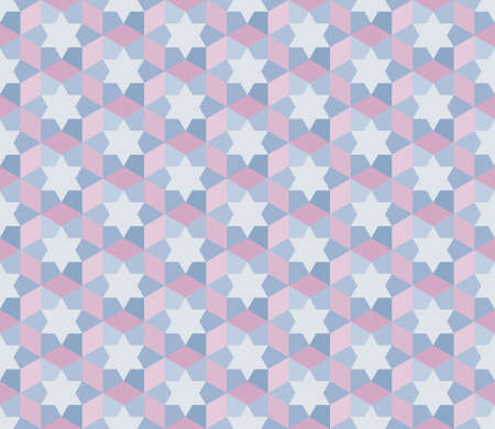 Seamless zigzag abstract background pattern. Blue six-pointed star. Pink hexagon shape. Texture...