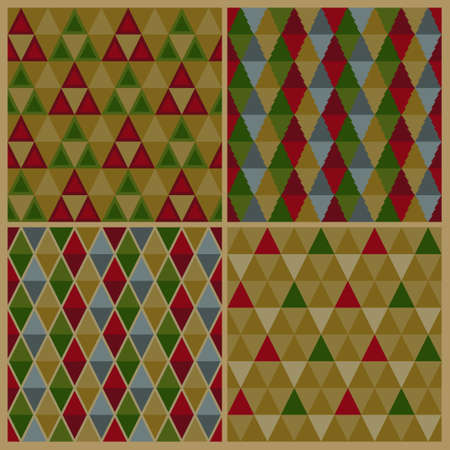 Seamless abstract triangle shapes. Merry christmas background pattern set. Retro color style....