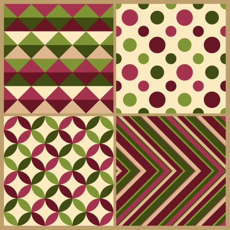 Seamless merry christmas wallpaper set. Abstract geometric patterns. Background design for fabric, textile, banner, card, cover, poster, tile, wall. Vector illustration.のイラスト素材