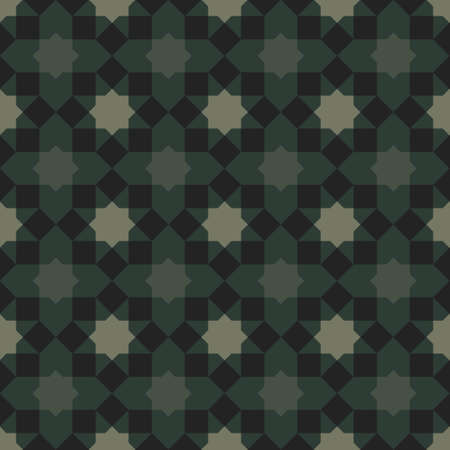 Background octagon shape middle squares around. Arrange them in a grid. Seamless abstract geometric pattern green tones. Texture design for textile, tile, cover, poster, wall. Vector illustration.のイラスト素材