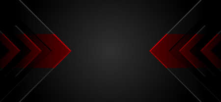 Hi-tech abstract background. Black gradient arrowhead pattern red stripes. Design elements for banner, template, card, cover, poster, backdrop, wall. Vector illustration.のイラスト素材