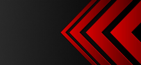 Black perforated steel sheet background. Red 3D arrowhead. Design texture elements for banner, template, card, cover, poster, backdrop, wall. Vector illustration.のイラスト素材
