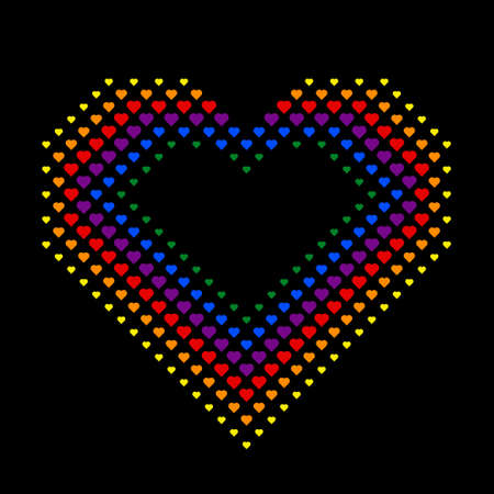 Halftone heart-shaped dots rainbow color. Homosexual valentine day concept. Gay and LGBTQIA pride. Design texture for fabric, banner, poster, backdrop, wall. Vector illustration.のイラスト素材