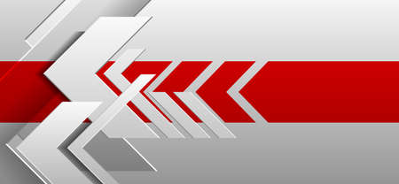 High-tech abstract background banner. White gradient arrowhead pattern with red stripes. Design elements for template, card, cover, poster, backdrop, wall. Vector illustration.のイラスト素材