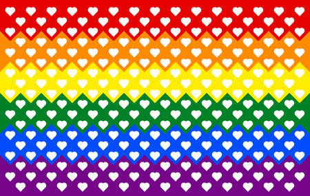 Homosexual valentine day concept. Gay and LGBTQIA pride flag. Rainbow color seamless heart shape background pattern. Design texture for fabric, banner, poster, backdrop, wall. Vector illustration.のイラスト素材