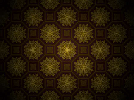 Damask-style Thai art pattern background. Luxurious golden octagon shape. Vector illustration.のイラスト素材