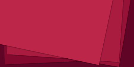 Horizontal abstract background pattern. Red cut paper overlapping layers. Color of the year 2023 viva magenta. Design element for cover, banner, poster, backdrop, wall. Vector illustration.のイラスト素材