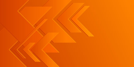 Multi-layer orange arrowhead-shaped cut-out paper. Bright color gradient abstract background. Design element for template, card, cover, banner, poster, backdrop, wall. Vector illustration.のイラスト素材
