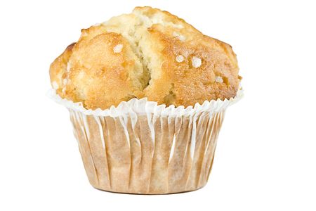 A single tasty muffin isolated on whiteの写真素材
